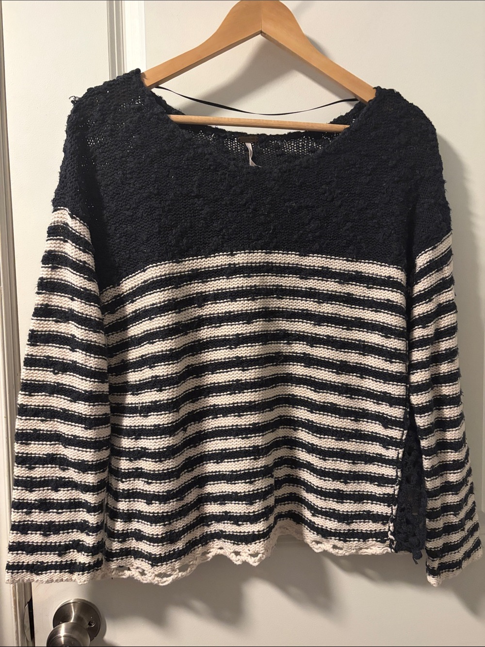 Free People Navy and White Striped Crew Sweater